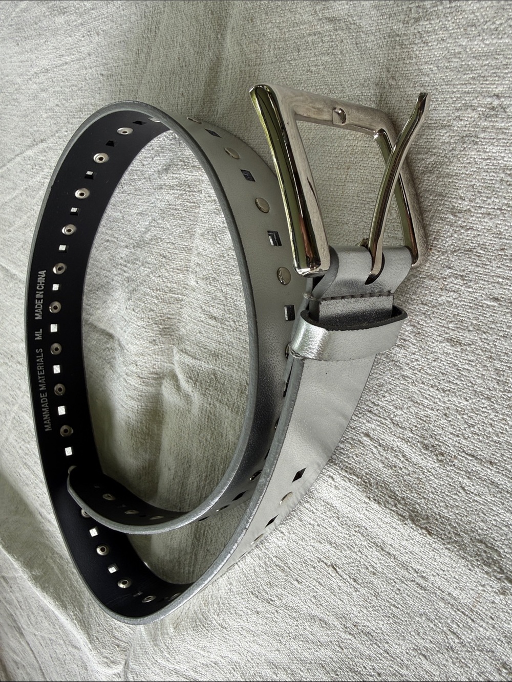 Men's Silver Leather Belt with Polished Buckle